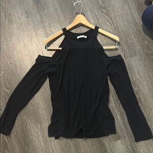 Revolve Red Haute Black and Cream Cut Out Blouse Cold Shoulder Sweater